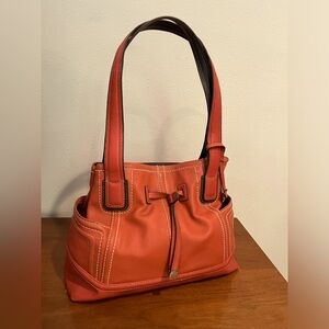Tignanello Orange Pebble Leather Shoulder Bag